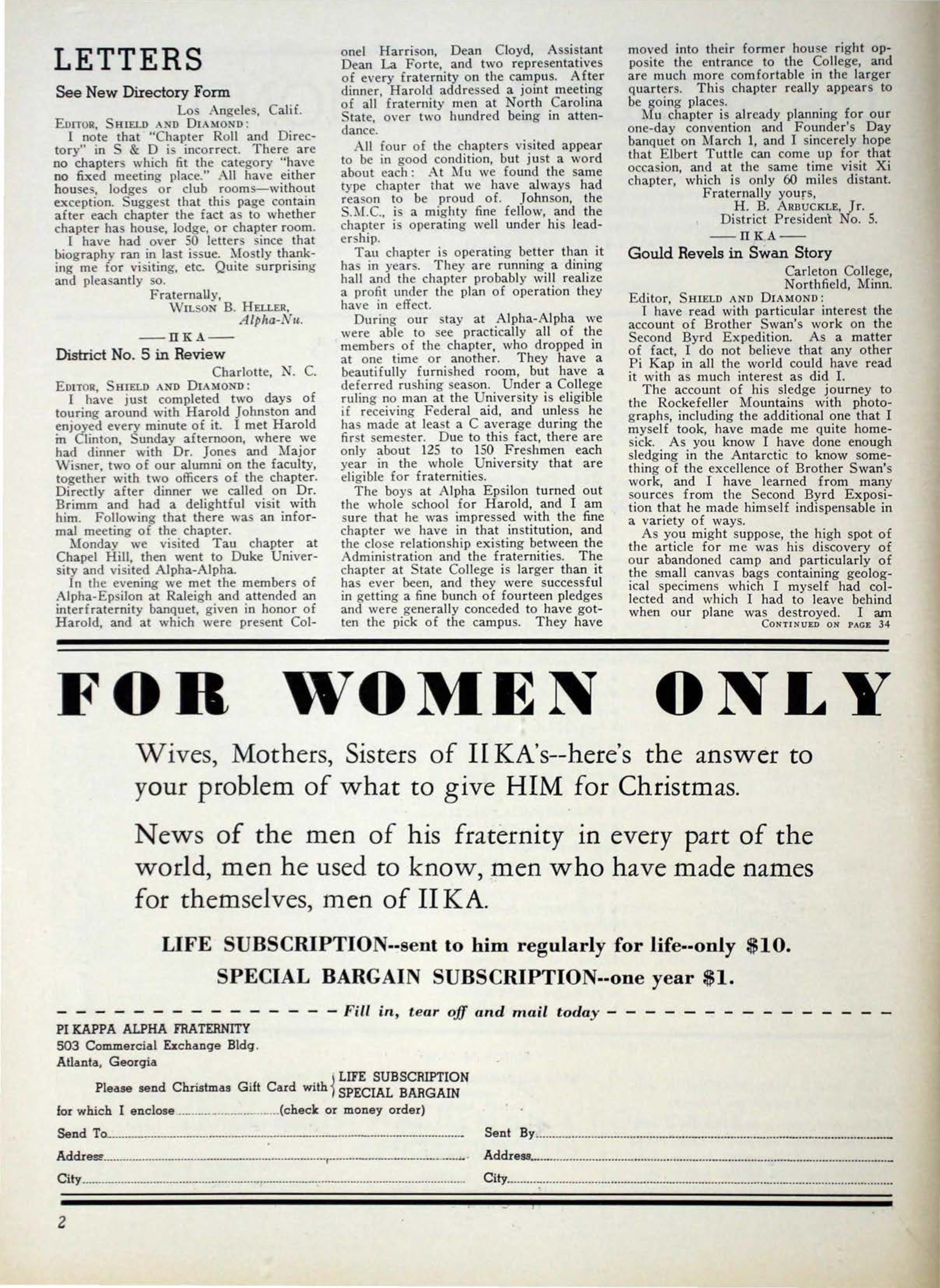 Letters, December 1935